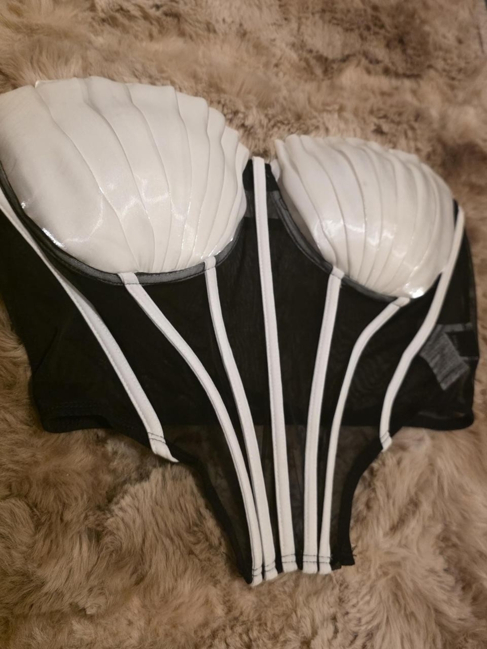 Black and White Sheer  Shell-Detail Corset Sz 8/10 L